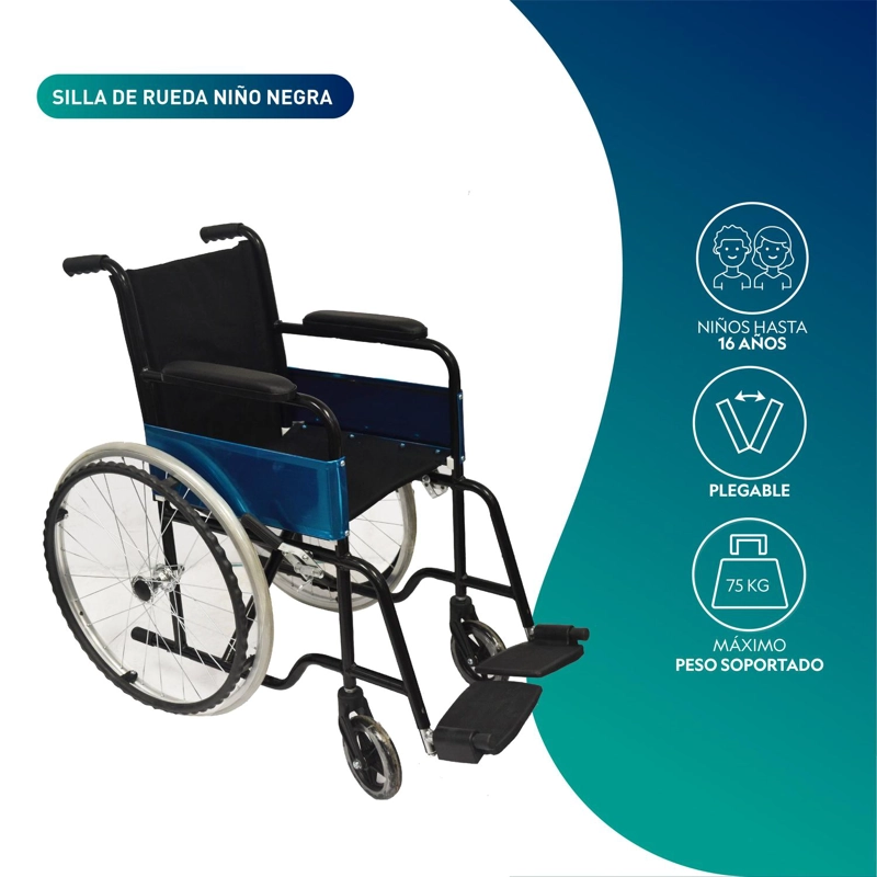 SILLA GLOMED SRN012 RUEDAS PEDIATRICA NIÑO NEGRA - 3