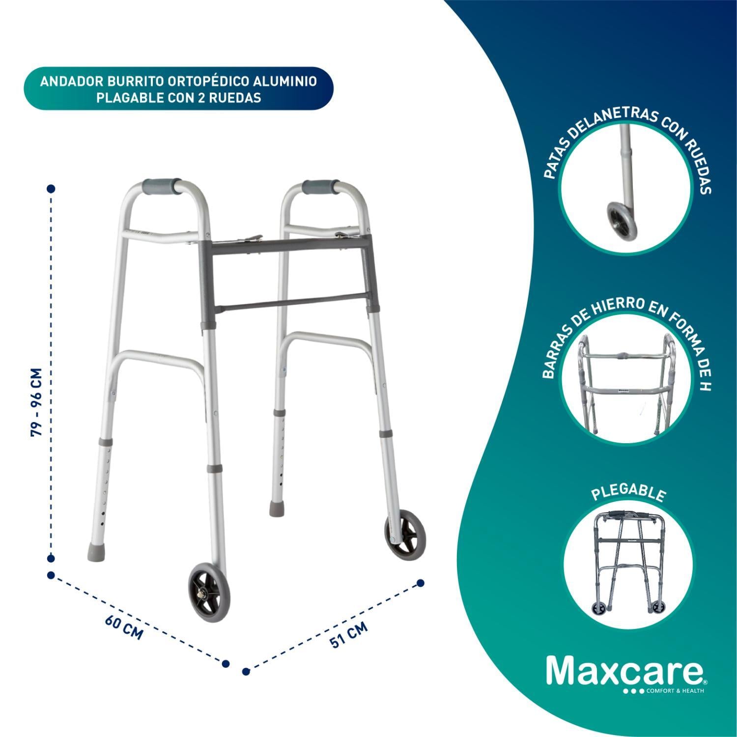ANDADOR GLOMED APR010 BURRITO ORTOPÉDICO ALUMINIO PLEGABLE CON 2 RUEDAS - 2