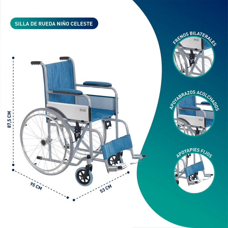 SILLA GLOMED SRN010 RUEDAS PEDIATRICA NIÑO CELESTE - 2