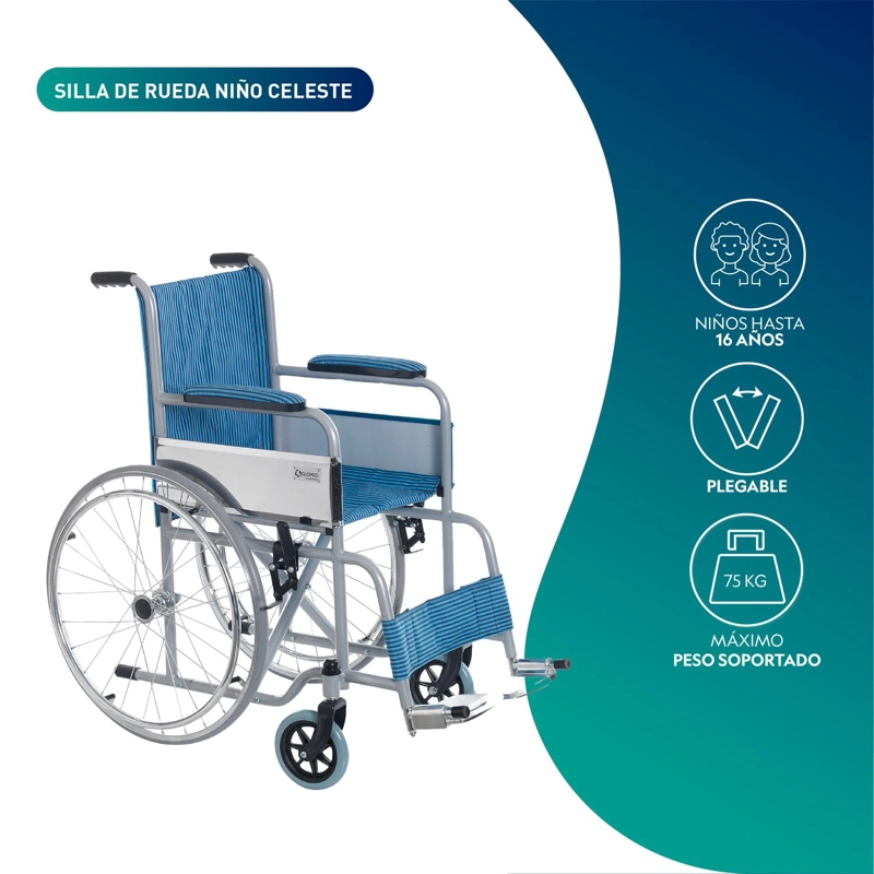SILLA GLOMED SRN010 RUEDAS PEDIATRICA NIÑO CELESTE - 3