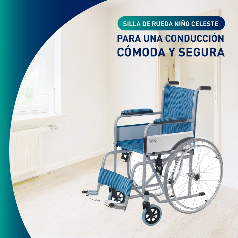 SILLA GLOMED SRN010 RUEDAS PEDIATRICA NIÑO CELESTE - 4