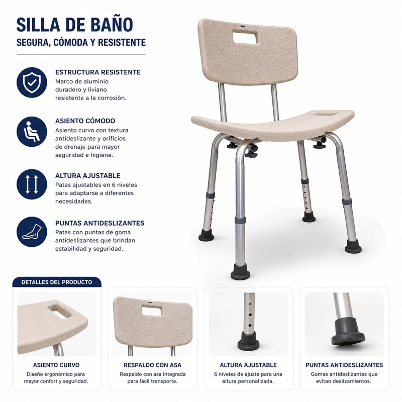 SILLA DE BAÑO DUCHA RESPALDO DESMONTABLE - 4
