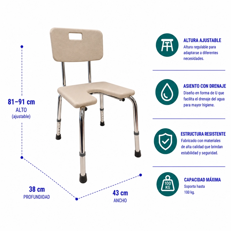SILLA MAXCARE BAÑO ASIENTO EN U CONFORT - 2