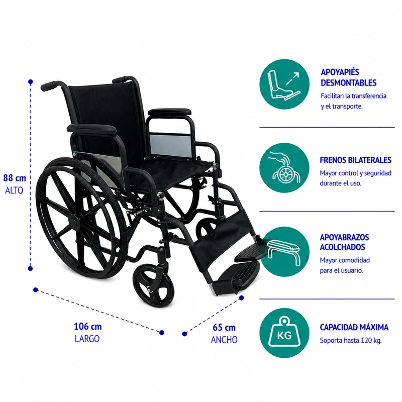 SILLA DE RUEDAS ESTANDAR PLUS DESMONTABLE ABATIBLE - 2
