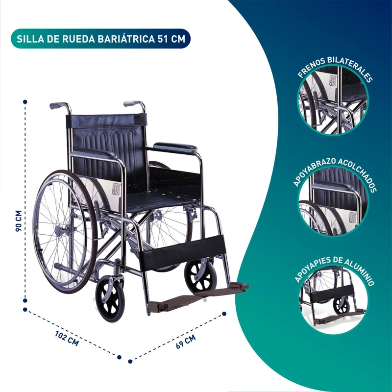 SILLA DE RUEDAS SOBREPESO BARIATRICA STRONG 51CM - 2
