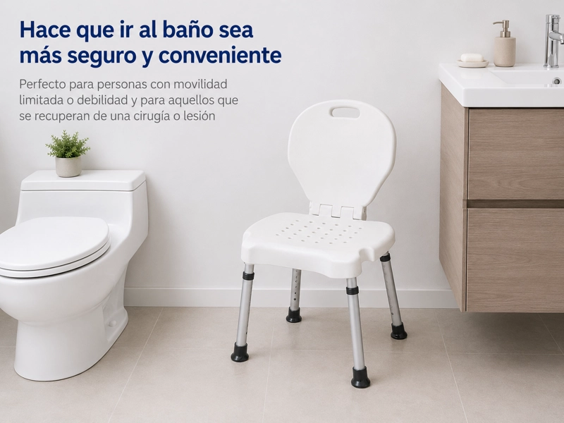 SILLA DE BAÑO DUCHA PLEGABLE CON DRENAJE AJUSTABLE PORTATIL - 4