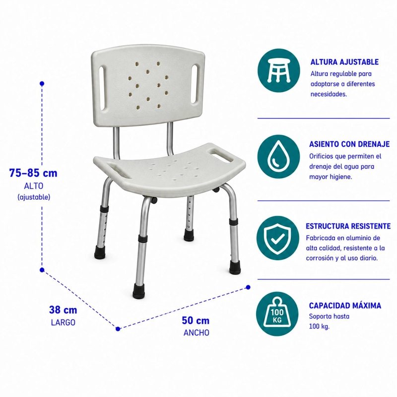 SILLA DE BAÑO MAXCARE SBD012 SILLA BAÑO ESTÁNDAR ALTURA REGULABLE - 2