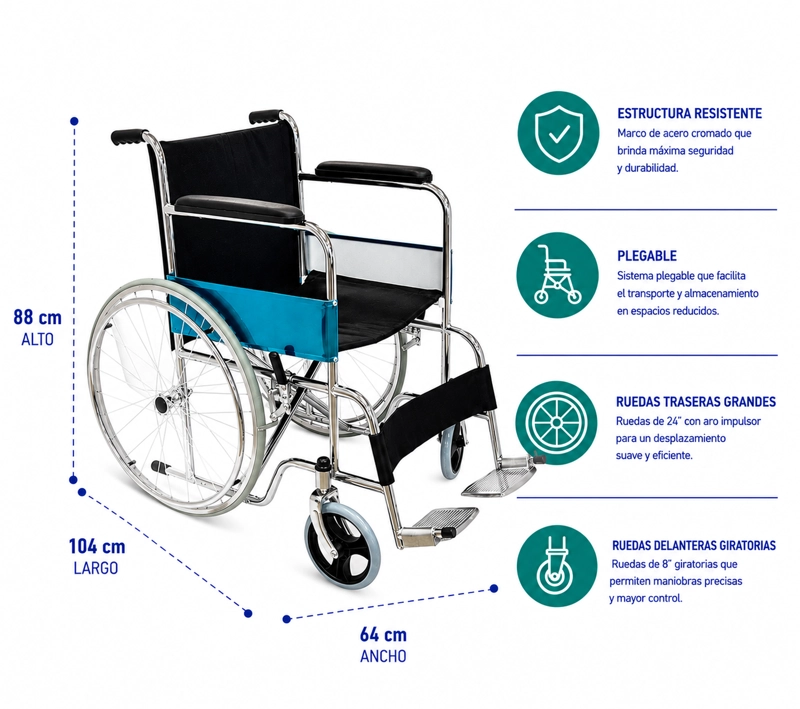 SILLA GLOMED SRF014 RUEDAS ESTÁNDAR ASIENTO NYLON - 2