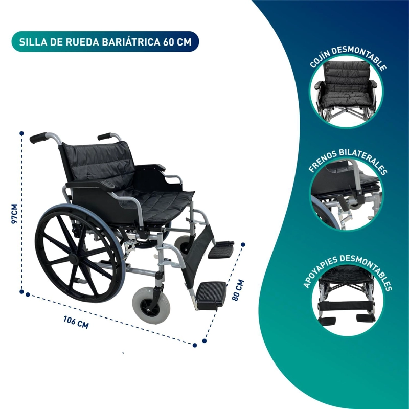 SILLA DE RUEDAS SOBREPESO BARIATRICA FULL DELUXE 60CM - 4