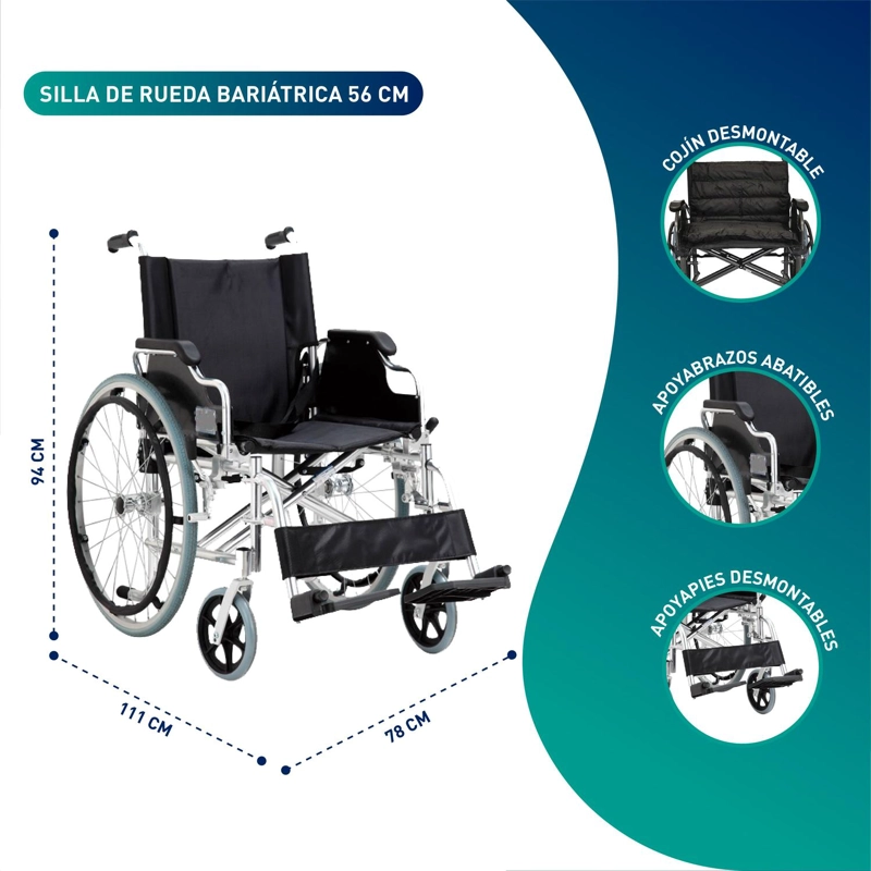 SILLA DE RUEDAS SOBREPESO BARIATRICA COMFORT 56CM - 2
