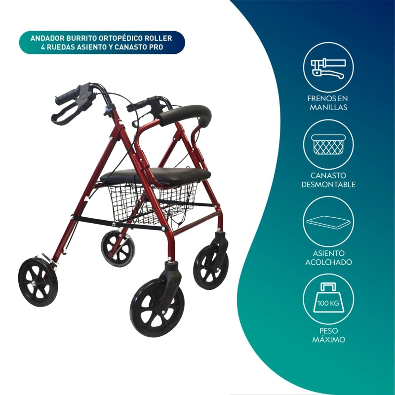ANDADOR BURRO ORTOPE DICO 4 RUEDAS - ASIENTO Y CANASTO PRO - 3