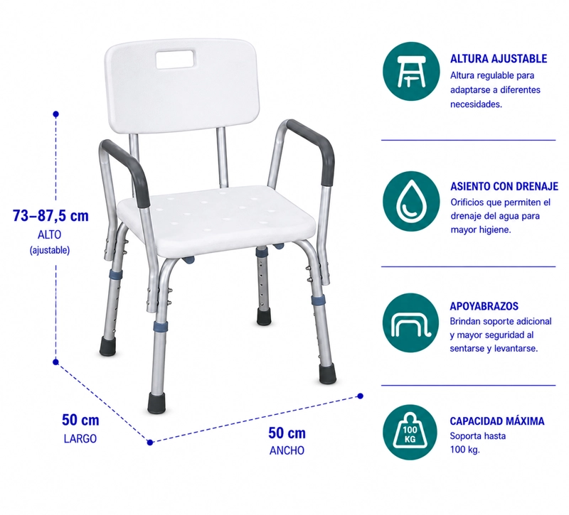 SILLA MAXCARE SBD011 BAÑO APOYA BRAZOS FIJO - 2