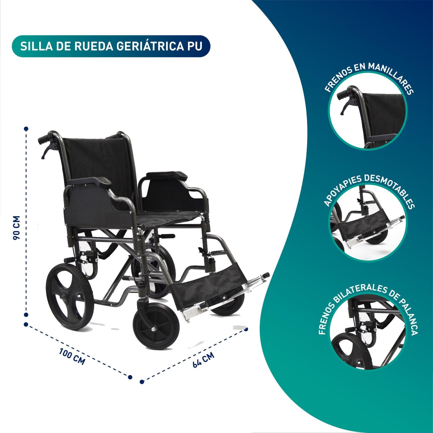 SILLA DE RUEDAS DE TRASLADO GERIATRICA DESMONTABLE PREMIUM - 2