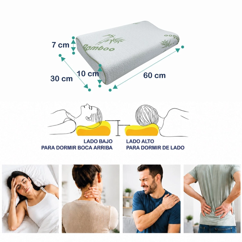 ALMOHADA MAXCARE AVC010 VISCOELASTICA CONTOUR BAMBOO 60 X 30 X 10-7 CM BLANCO - 2