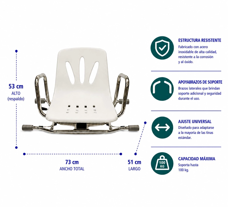SILLA MAXCARE ASIENTO BAÑO GIRATORIA ACERO INOXIDABLE - 2