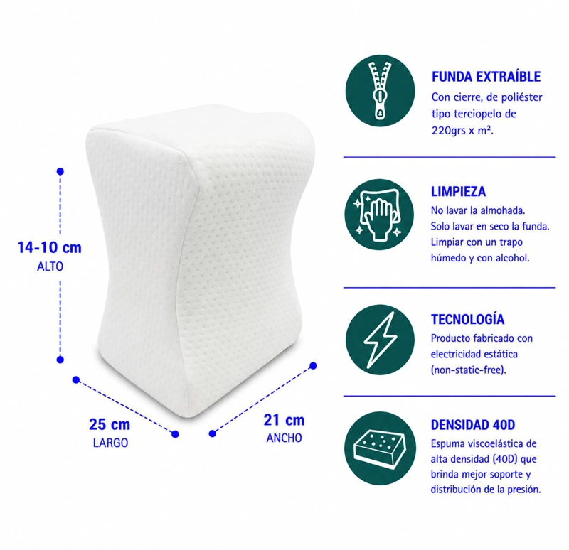 ALMOHADA MAXCARE ARM012 COJÍN SEPARADOR RODILLA/PIERNA VISCOELASTICO 40 X 21 CM BLANCO - 2