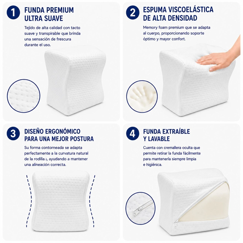 ALMOHADA MAXCARE ARM012 COJÍN SEPARADOR RODILLA/PIERNA VISCOELASTICO 40 X 21 CM BLANCO - 3