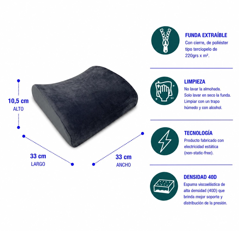 COJÍN MAXCARE COL012 ESPALDA SOPORTE LUMBAR COMFORT 33 X 33 CM NEGRO - 3
