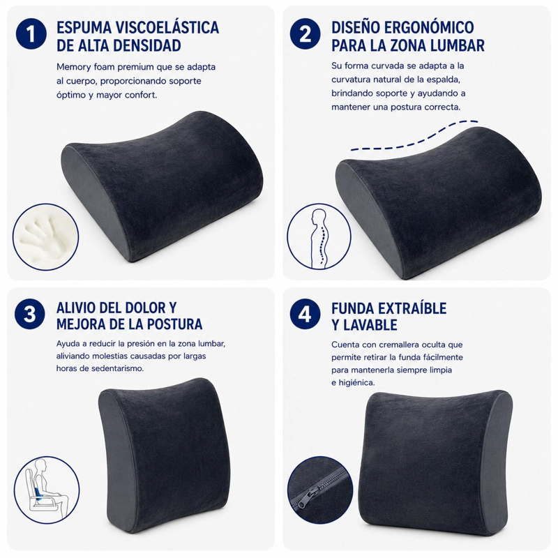 COJÍN MAXCARE COL012 ESPALDA SOPORTE LUMBAR COMFORT 33 X 33 CM NEGRO - 4