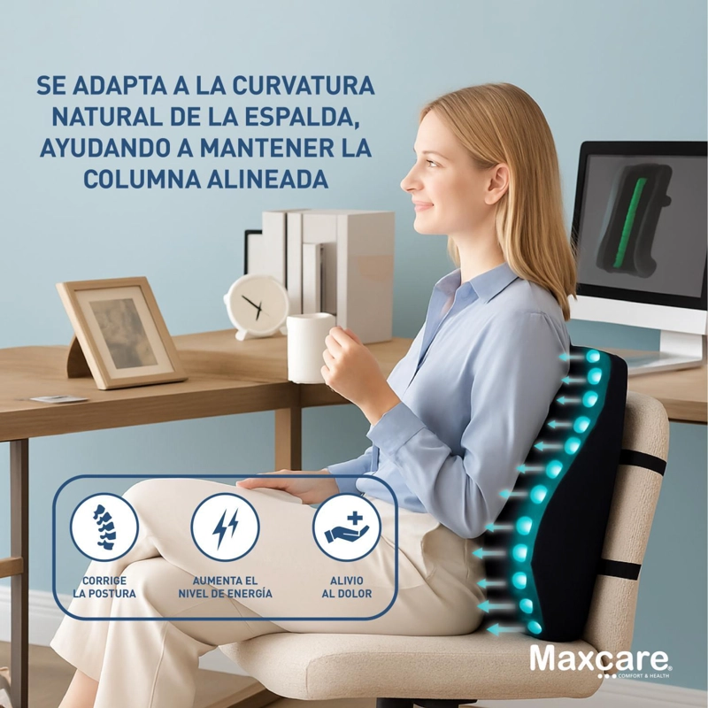 COJÍN MAXCARE COL012 ESPALDA SOPORTE LUMBAR COMFORT 33 X 33 CM NEGRO - 5
