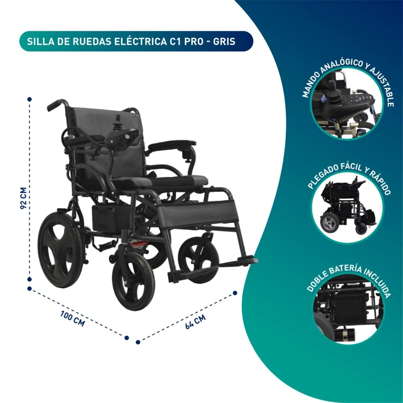 SILLA GLOMED SEB010 RUEDAS ELÉCTRICA C1 PRO GRAFITO - 2