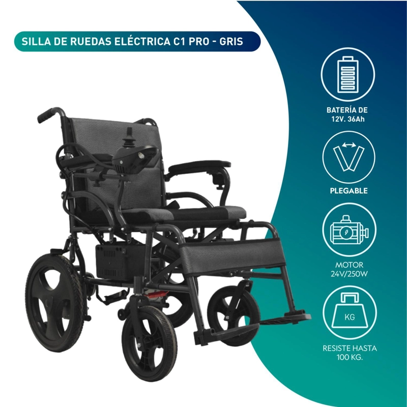 SILLA GLOMED SEB010 RUEDAS ELÉCTRICA C1 PRO GRAFITO - 3