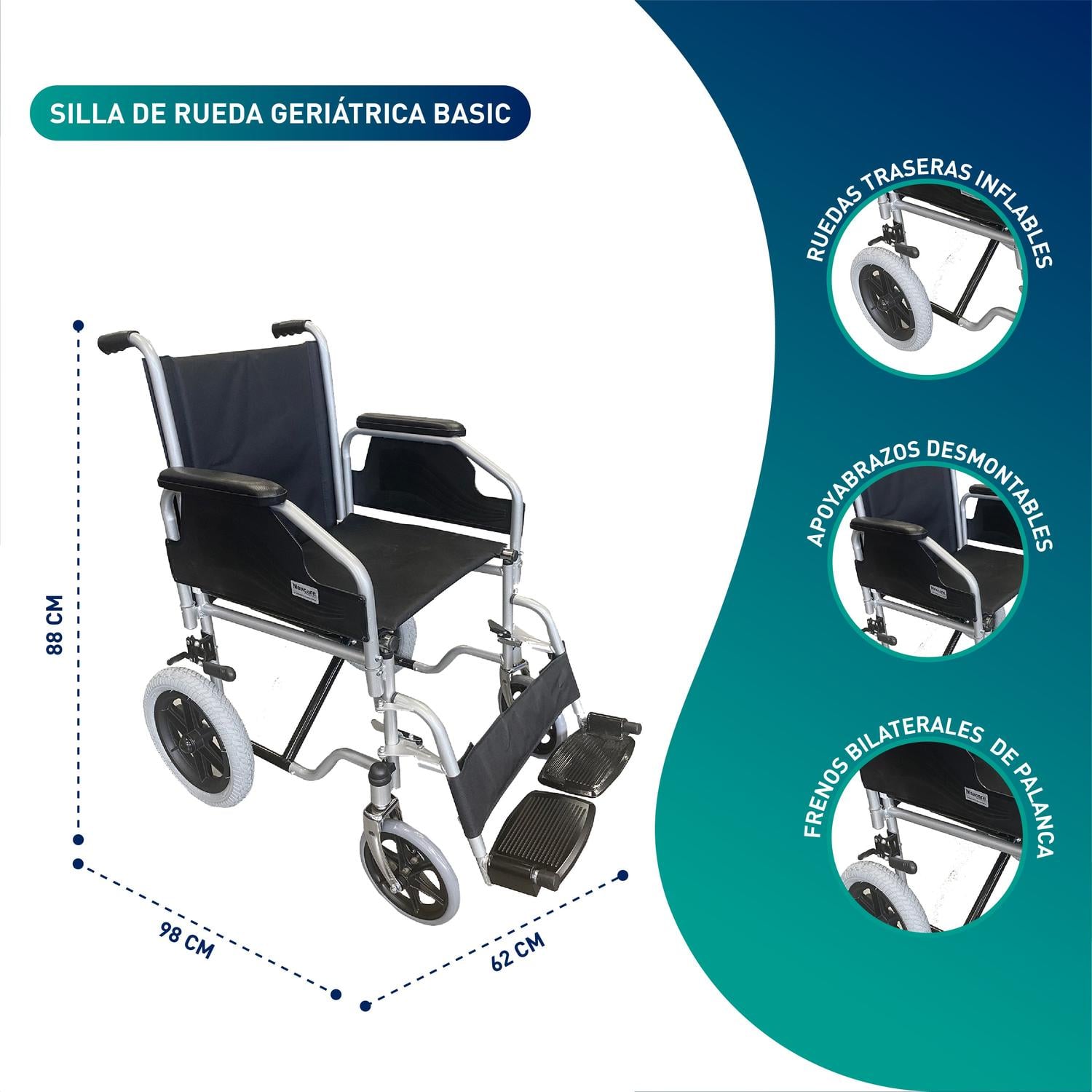 SILLA DE RUEDAS DE TRASLADO GERIATRICA RUEDAS INFLABLES - 2