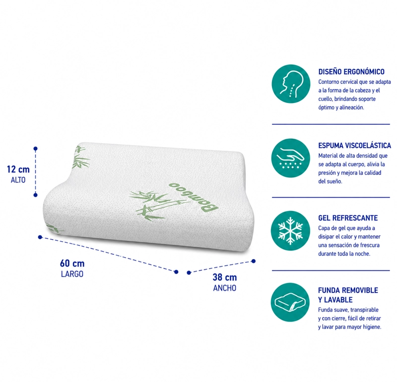 ALMOHADA MAXCARE AECA010 CERVICAL ESPUMA ACANALADA 60 X 40 X 14-12 CM BLANCO - 2