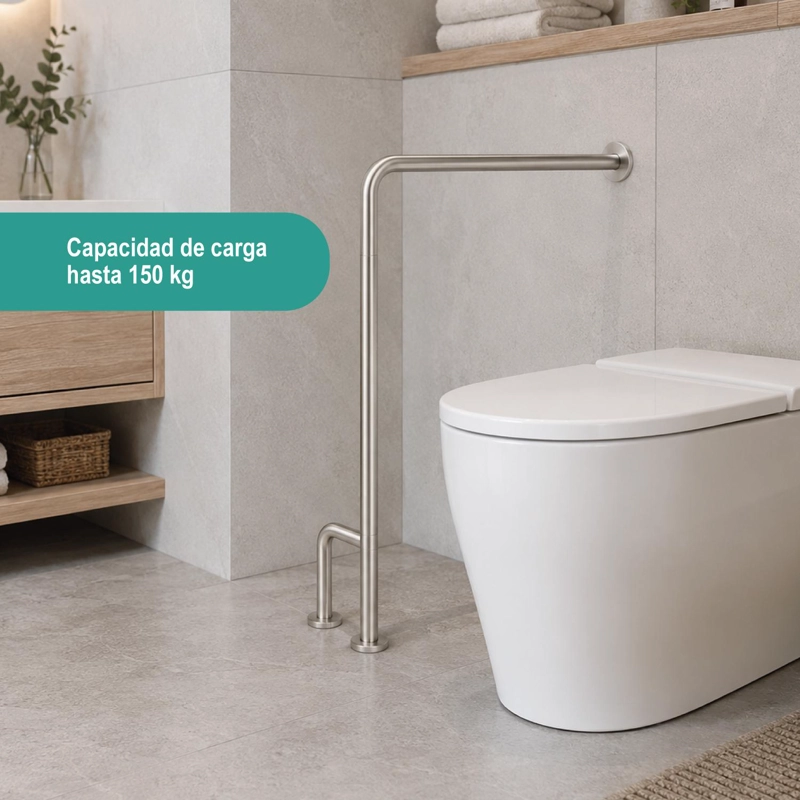BARRA SEGURIDAD BAÑO MURO-PISO 3 APOYOS DERECHA ACERO INOX - 3