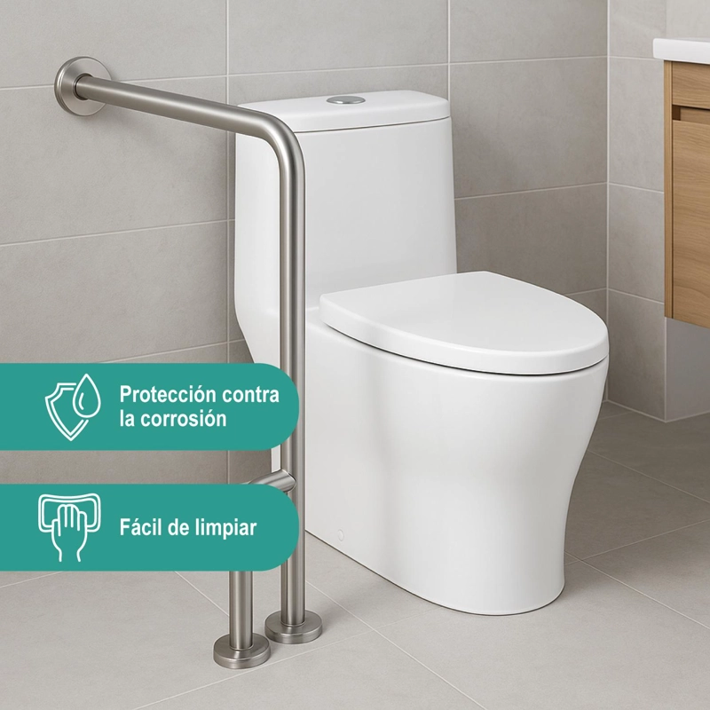 BARRA SEGURIDAD BAÑO MURO-PISO 3 APOYOS DERECHA ACERO INOX - 4