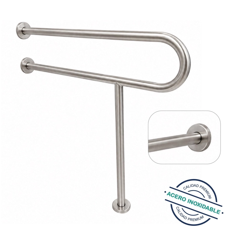 BARRA SEGURIDAD BAÑO MURO PISO ACERO INOXIDABLE - 1