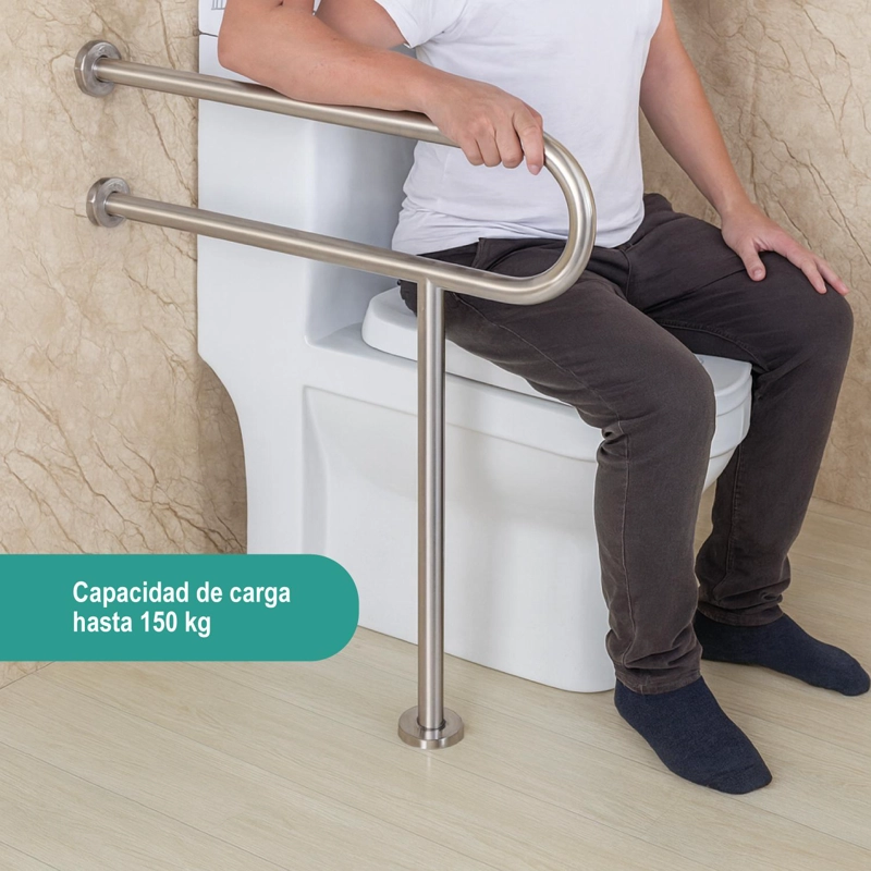 BARRA SEGURIDAD BAÑO MURO PISO ACERO INOXIDABLE - 3