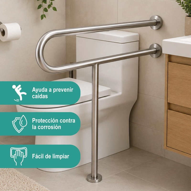 BARRA SEGURIDAD BAÑO MURO PISO ACERO INOXIDABLE - 4