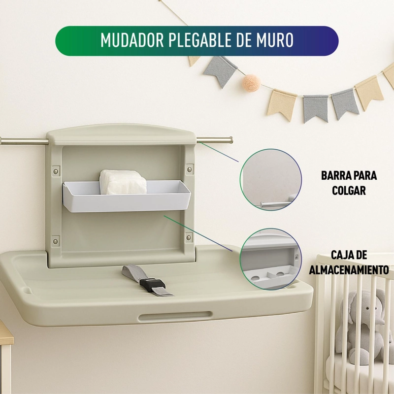 MUDADOR GLOMED MUD010 PLEGABLE MURO BEBÉ 85 CM BLANCO - 3