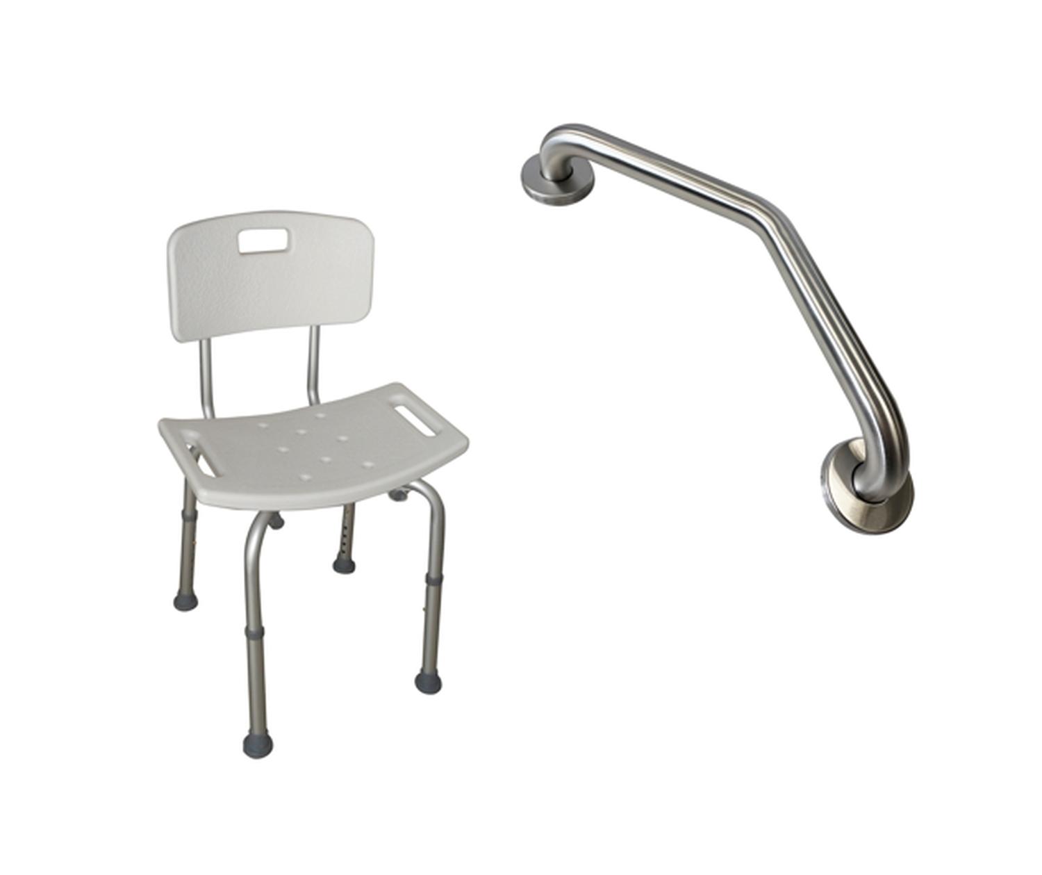 PACK BARRA ANGULAR MURO IZQ + SILLA BAÑO RESPALDO EXTRAIBLE - 1