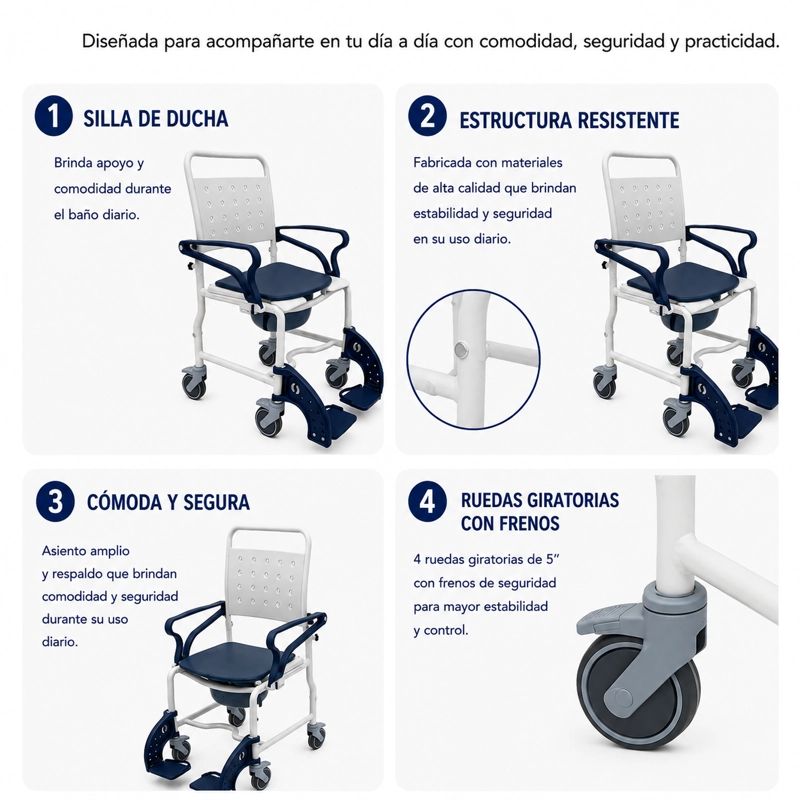 SILLA DE BAÑO DUCHA WC AZUL - HAMBURG - 3
