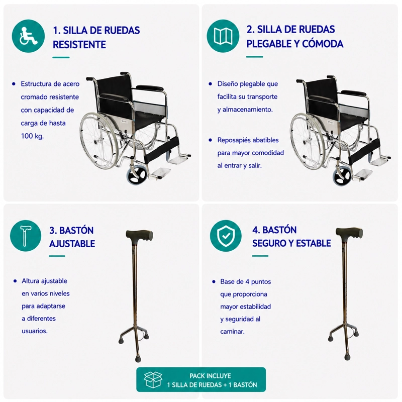 PACK SILLA DE RUEDA ESTANDAR ECO + BASTON ORTOPE DICO 3 PATAS - 3