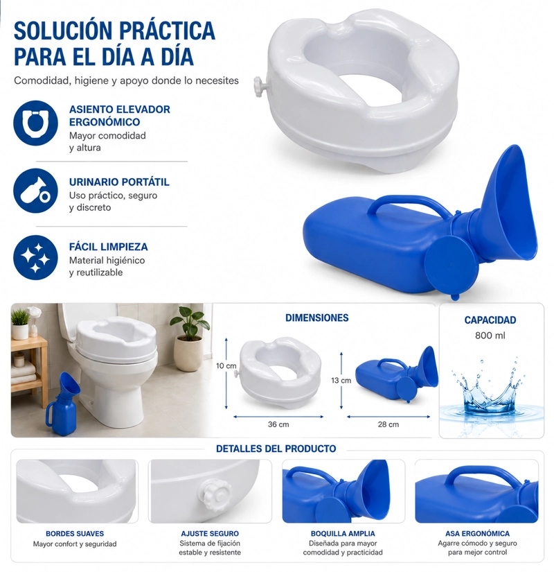 PACK GLOMED C-ABSUPMA URINARIO PLÁSTICO MIXTO + ALZA BAÑO WC - 2