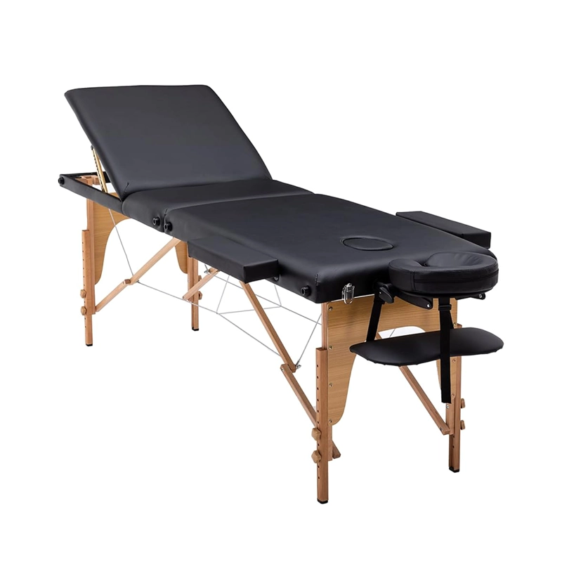 CAMILLA DE MASAJES GLOMED CTM021 PLEGABLE 3 CUERPOS DELUXE MADERA NEGRA - 1