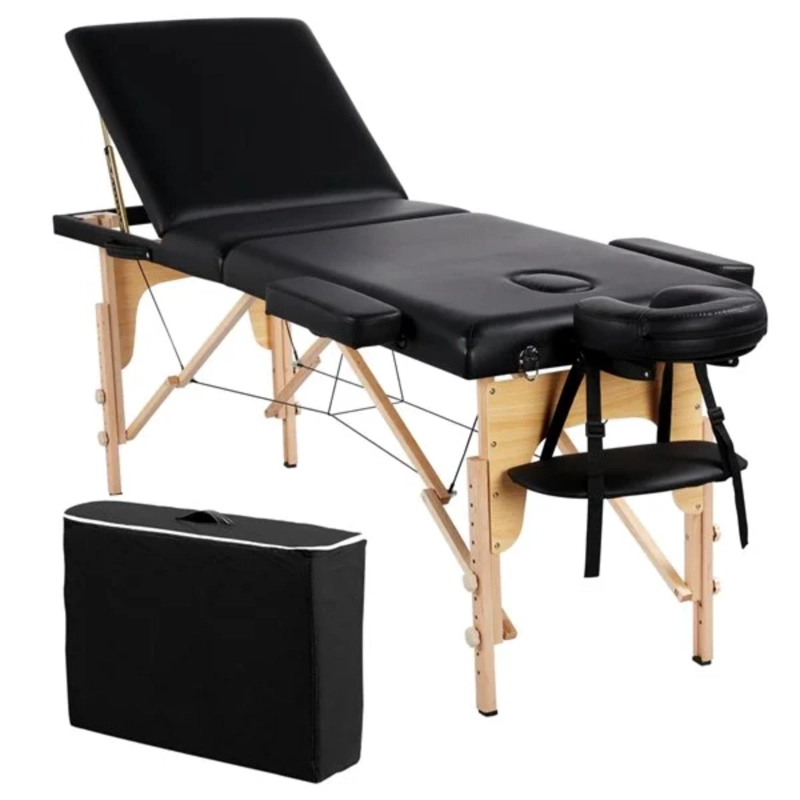 CAMILLA DE MASAJES GLOMED CTM021 PLEGABLE 3 CUERPOS DELUXE MADERA NEGRA - 2