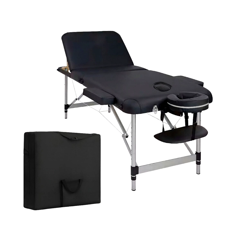 CAMILLA DE MASAJES GLOMED CTM020 PLEGABLE 3 CUERPOS DELUXE NEGRA RUEDAS - 1
