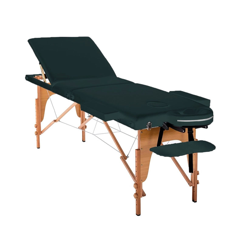 CAMILLA DE MASAJES GLOMED CTM021VE CAMILLA DE MASAJE PLEGABLE 3 CUERPOS MADERA VERDE DELUX - 1