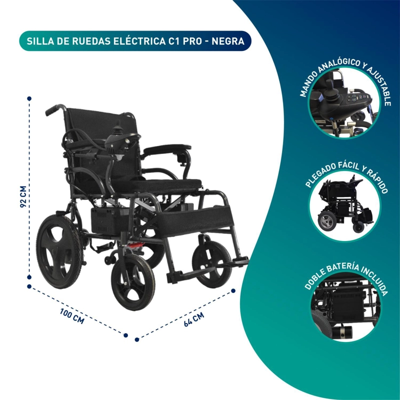 SILLA GLOMED SEB010-N RUEDAS ELÉCTRICA C1 PRO NEGRA - 2