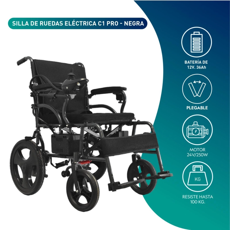 SILLA GLOMED SEB010-N RUEDAS ELÉCTRICA C1 PRO NEGRA - 3