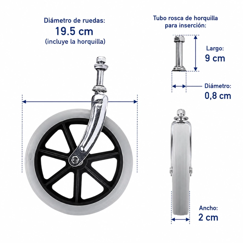 RUEDA DELANTERA PARA SILLA DE RUEDAS - REPUESTO - 2