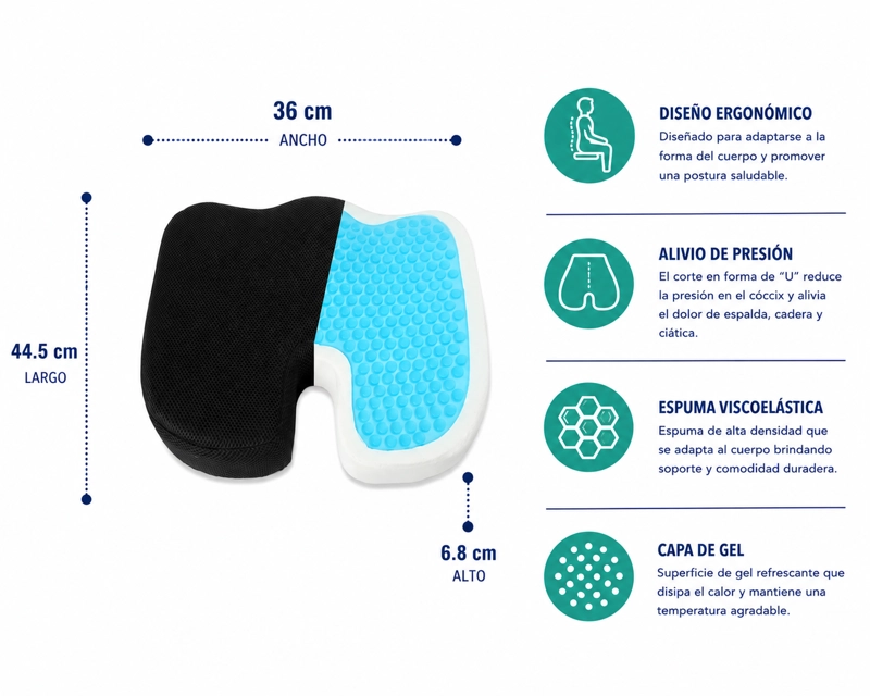 COJIN ORTOPE DICO ERGONOME TRICO COXIS GEL 44,5 X 36 X 6,8 CM - 3
