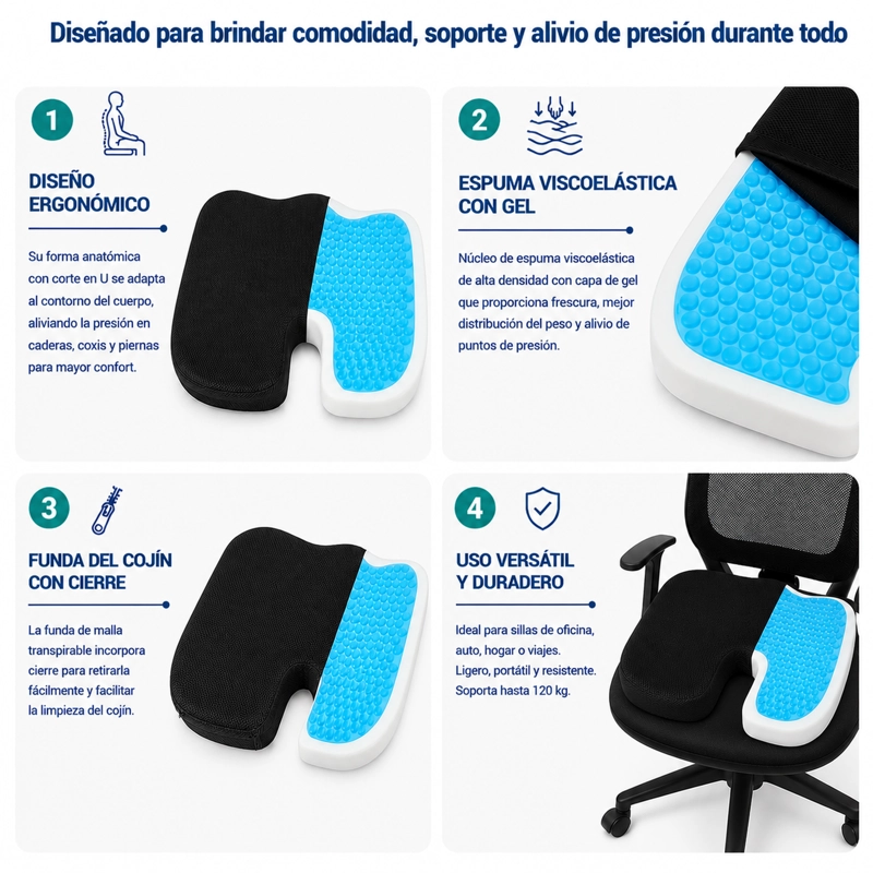 COJIN ORTOPE DICO ERGONOME TRICO COXIS GEL 44,5 X 36 X 6,8 CM - 4