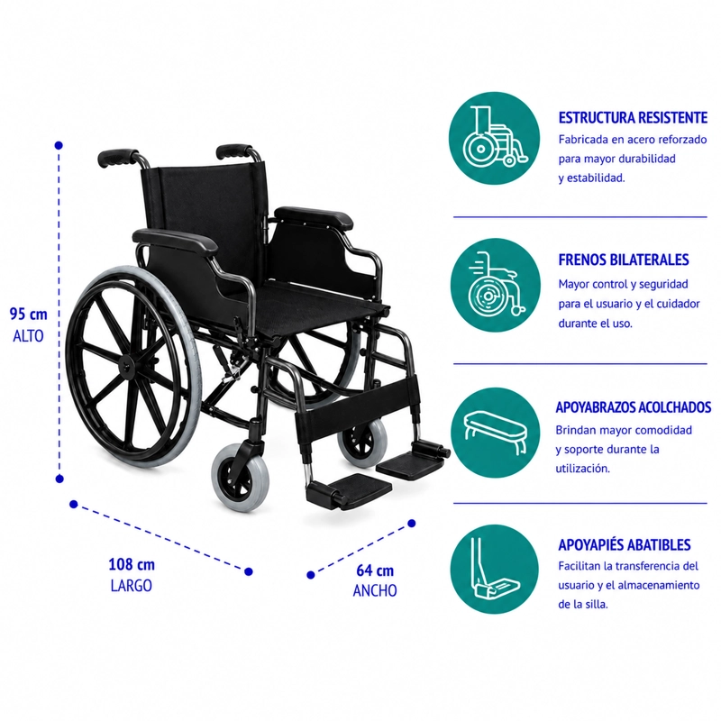 SILLA DE RUEDAS ESTANDAR DESMONTABLE ABATIBLE STRONG - 2