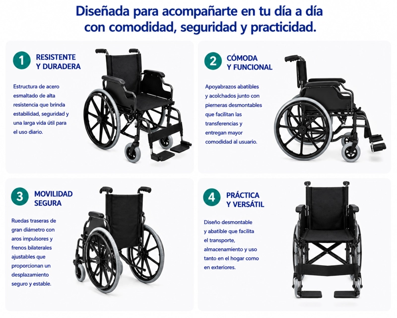 SILLA DE RUEDAS ESTANDAR DESMONTABLE ABATIBLE STRONG - 3