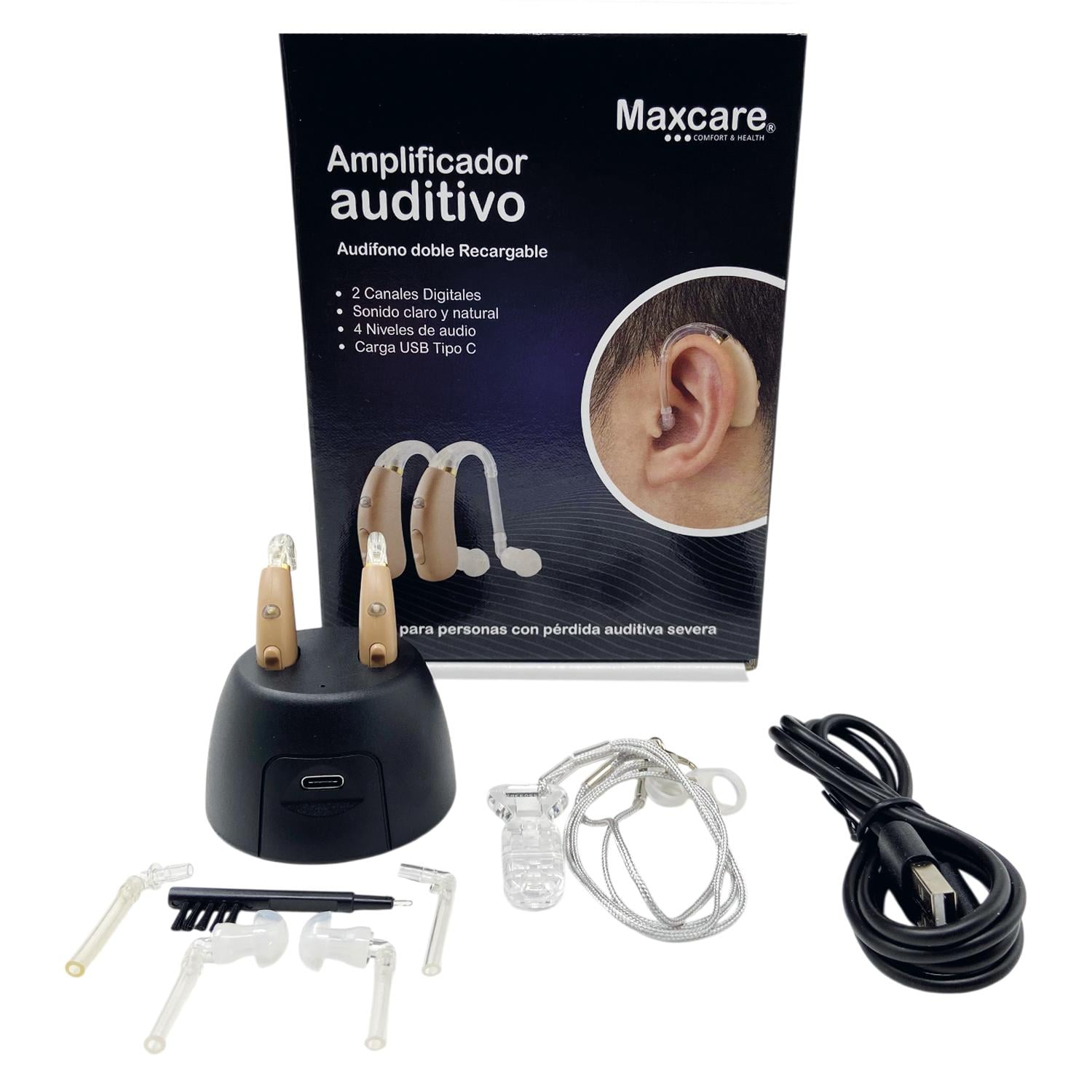 AMPLIFICADOR AUDITIVO AUDIFONO SORDERA SEVERA DOBLE RECARGABLE - 2